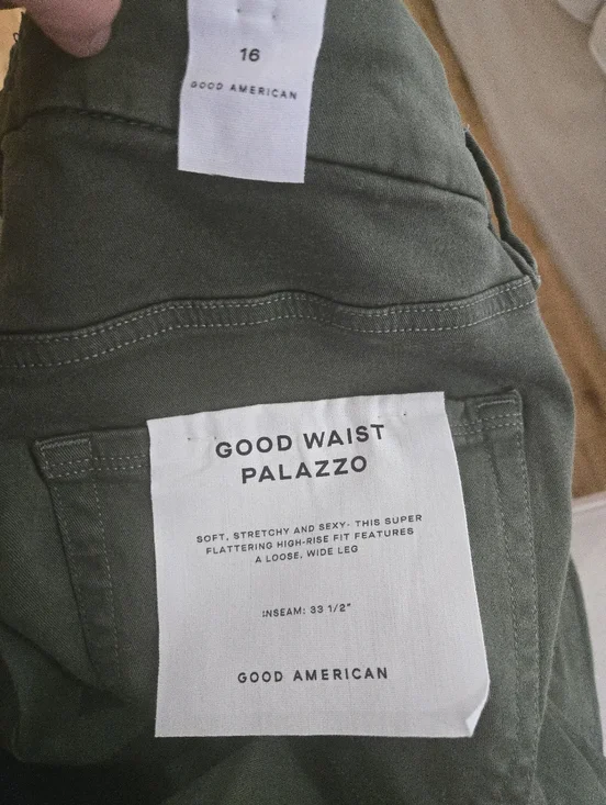 Good American Good Waist Palazzo Bell Bottom Jeans - Green Size 16 - Picture 4 of 5